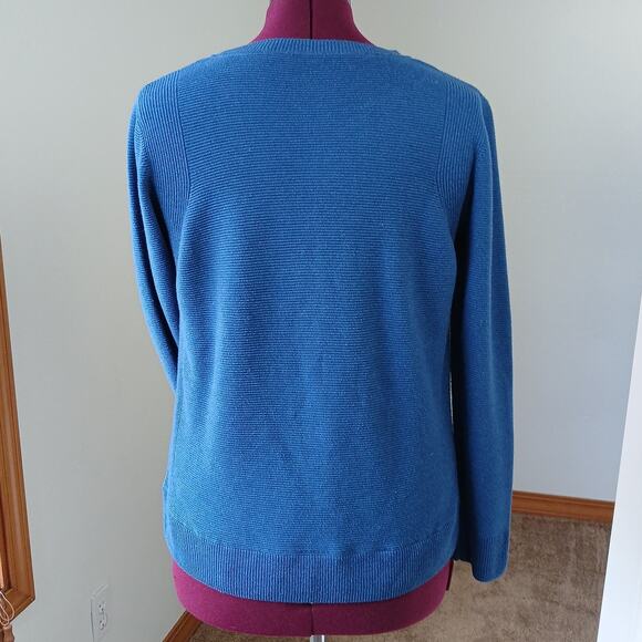 Hilary Radley Heather Blue Ribbed Knit Sweater L long sleeve crew neck altered - Picture 3 of 12